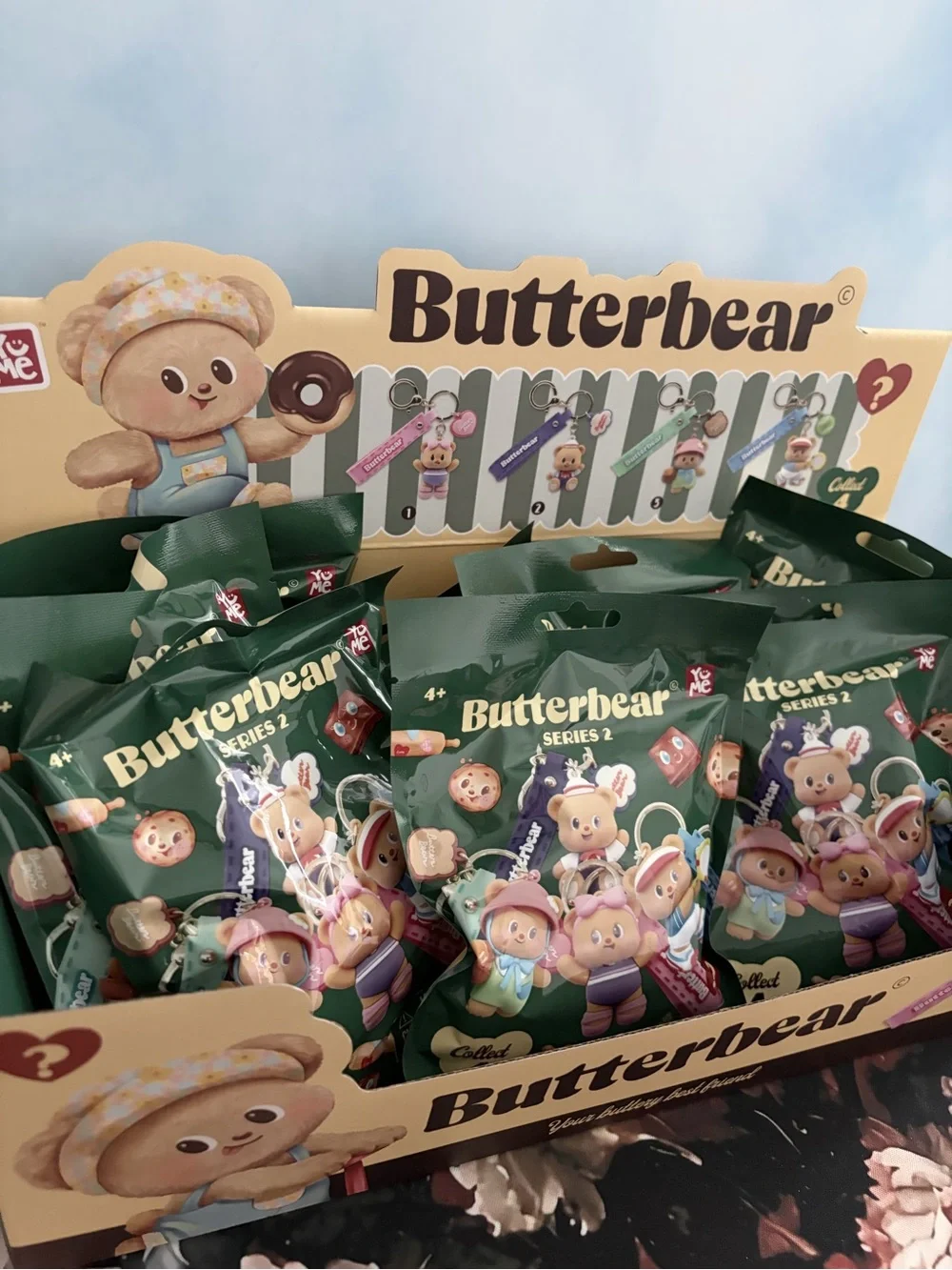 Adorable Butter Bear Keychain Set, Pink, Green, Blue Straps - Series 2 FULL SET
